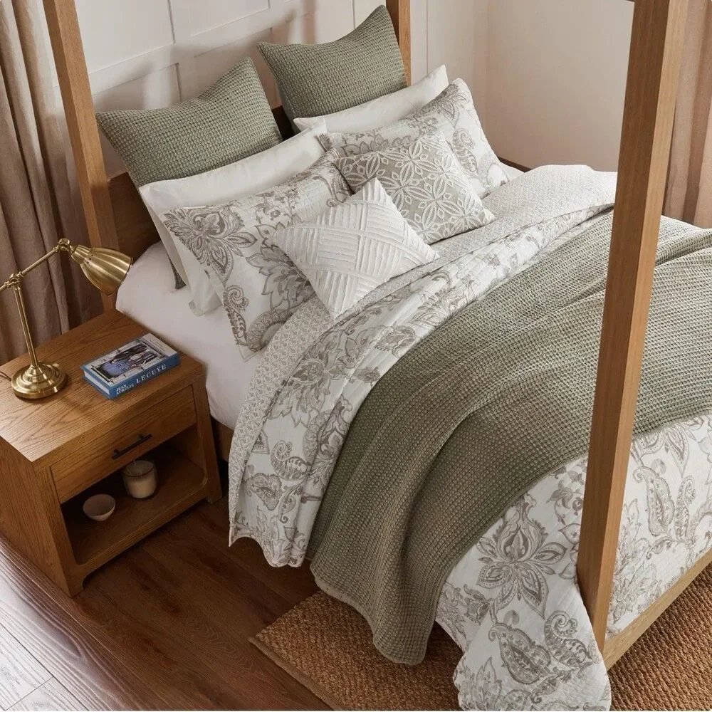 Levtex Home Mills Waffle Quilt Set King Cal King Wheat Cotton Textured $180 MSRP